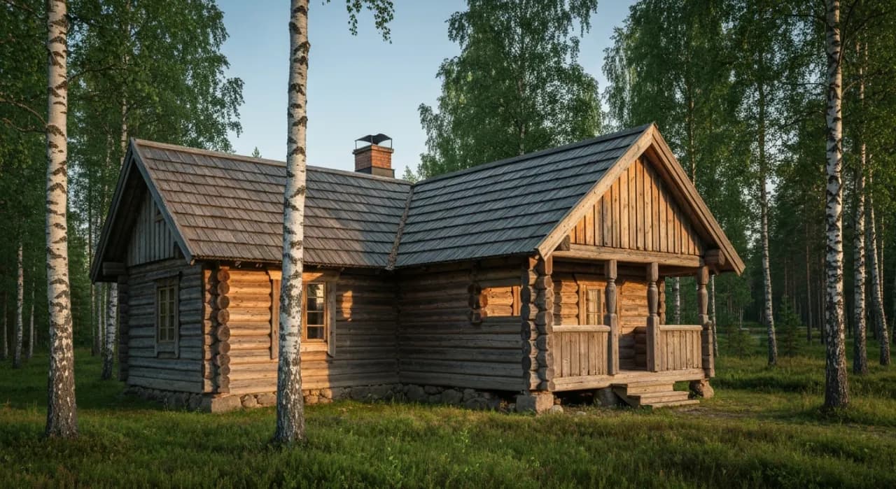 Perinteinen pärekatto suomalaisessa hirsirakennuksessa