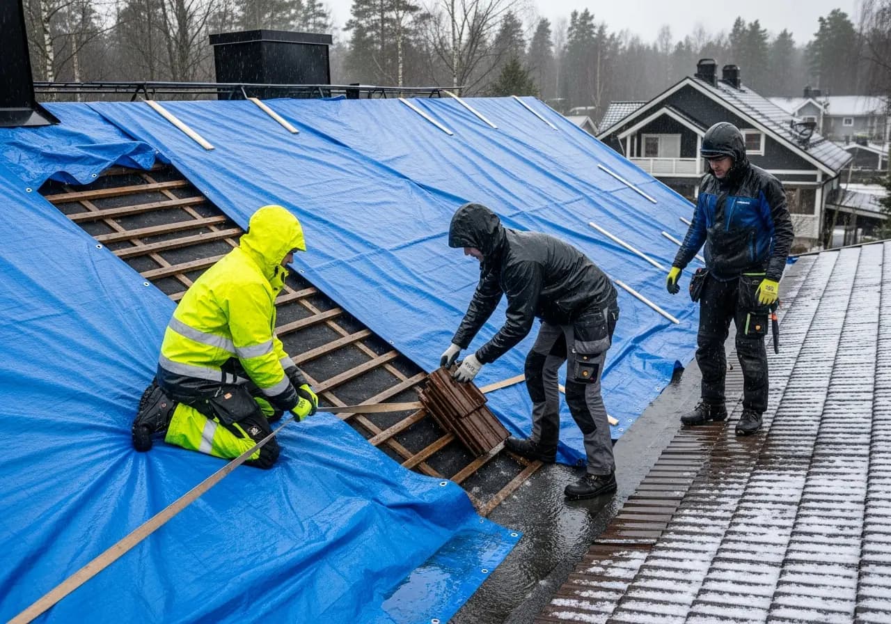 Roof leak emergency repair in winter