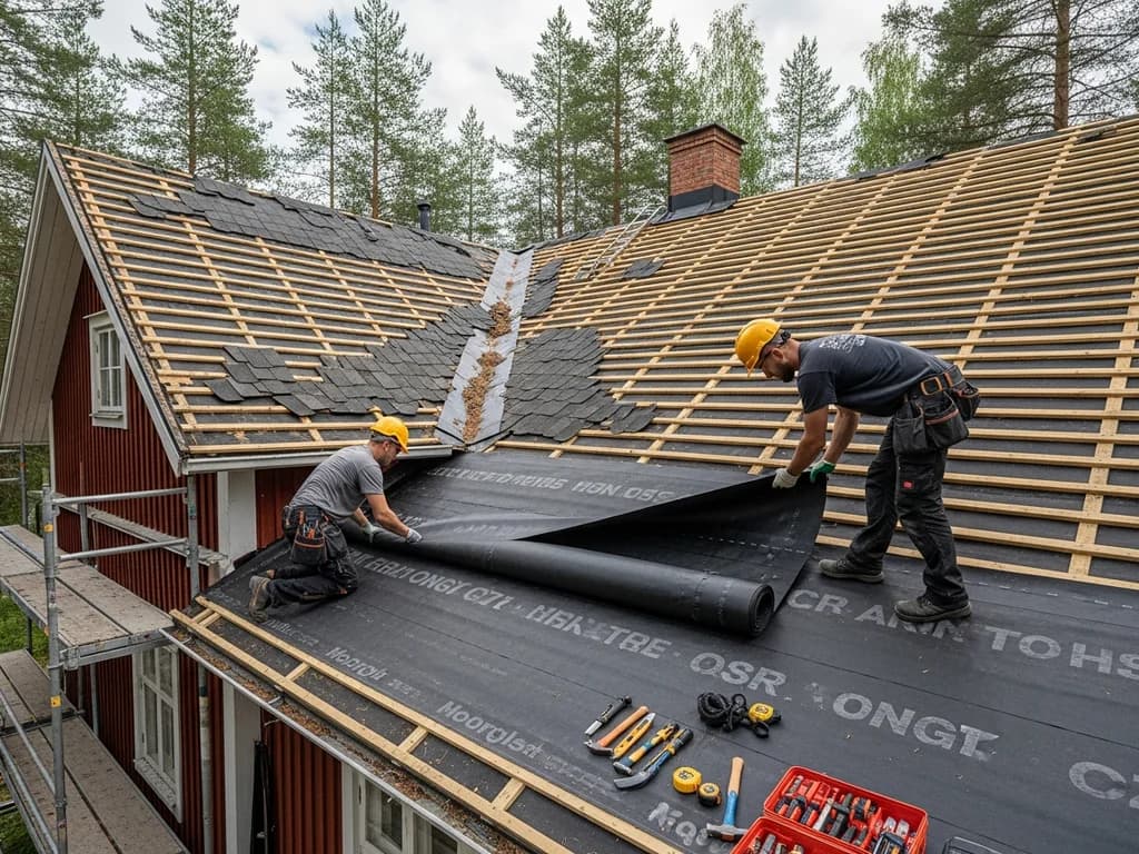 Peltikattoremontti käynnissä
