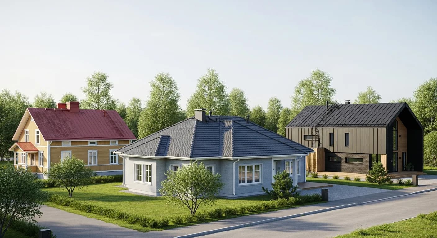 Kattotyypit Suomessa — harjakatto, aumakatto, pulpettikatto, mansardikatto